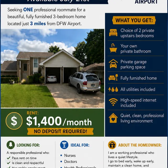 Room for rent in Euless, TX $1400, house