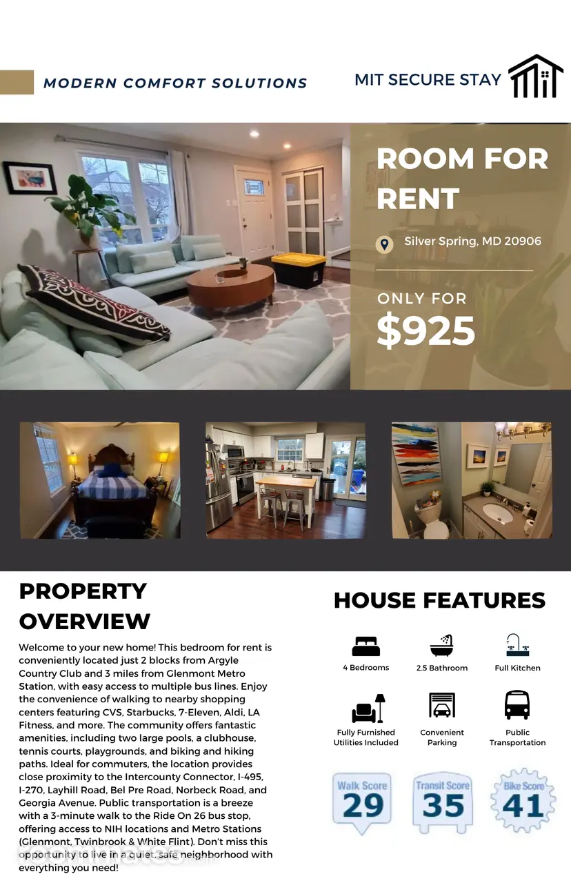 Room for rent in Washington, DC $925, house