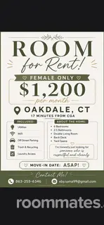 Room for rent in Oakdale, CT $1200, house