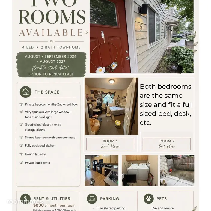 Room for rent in Eugene, OR $800, townhouse